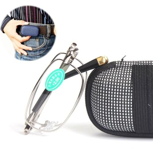 Mini Portable Folding Reading Glasses Men Women Pocket Presbyopic Glasses Glass Lens Metal Full frame with case