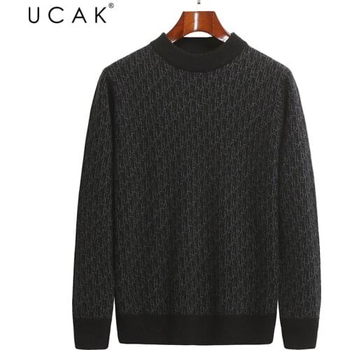 UCAK Brand Classic Pure Merino Wool Men Sweaters O-Neck Striped Streetwear Sweater Pull Homme Autumn Winter Thick Pullover U1305