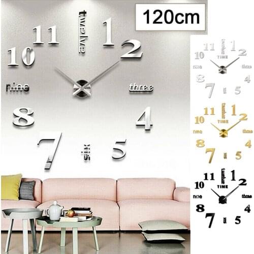 European Style DIY Large Super Large Size Creative Wall Clock Modern 3D Mirror Wall Sticker Clock Home Decoration Numbers