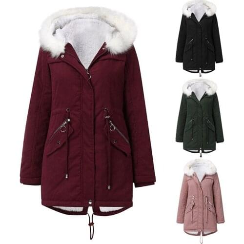 2020 New Cotton Coat Winter Jackets Womens Cotton Jacket Mid-length Hooded Zipper Drawstring Plus Velvet Warm Overcoat Parkas