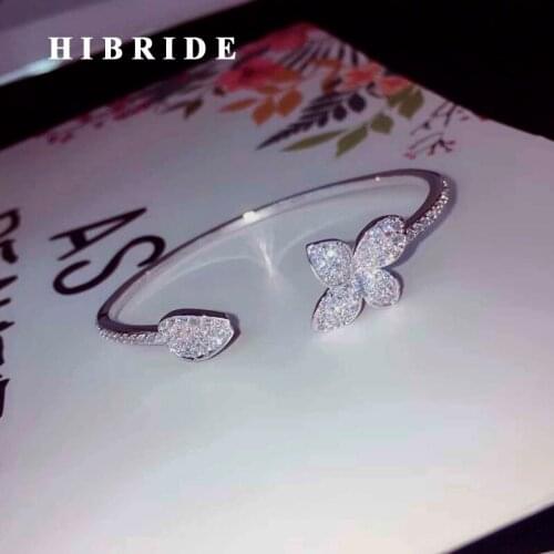 HIBRIDE New Small Leaf Shape Gold Color And White Gold Color Cuff Bracelets and Bangles For Women Pulseiras Femininas B-135