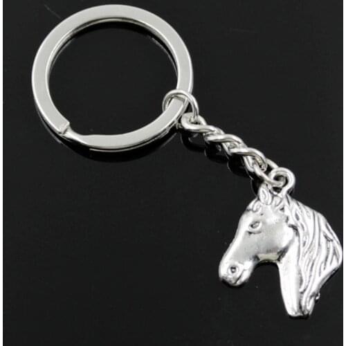 New Fashion Men 30mm Keychain DIY Metal Holder Chain Vintage Steed Horse Head 28x22mm Silver Color Pendant Gift