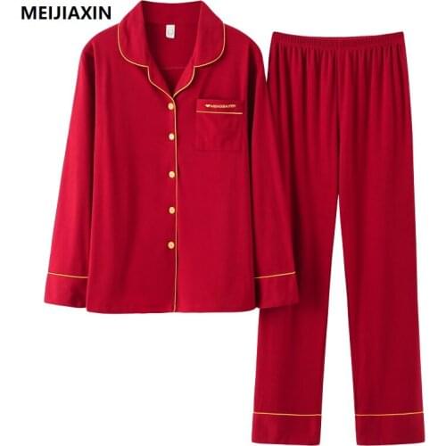 Autumn Men Sleepwear Knitted Cotton Pajamas Set Long Sleeve Turn-down Collar Cardigan Plus Size 3XL Male Nightwear Suits