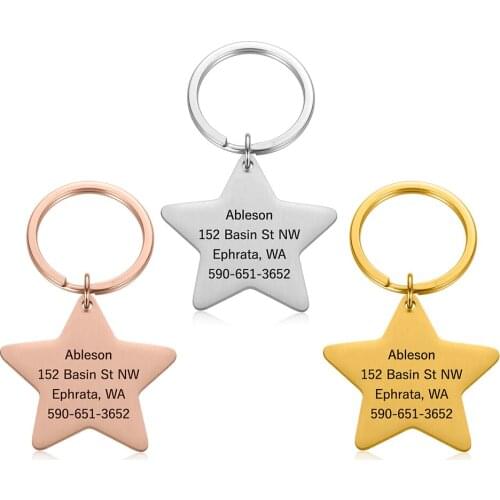 Personalized Dog Tags Engraved Cat Puppy Pet ID Name Phone Number Collar Tag Pendant Pet Accessories Pentagram Dog Tag Rosegold