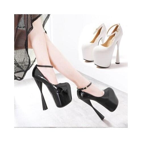 HOT Patent Leather Women Pumps High Heel 19CM Wedding Shoes Platform Concise Steel Pipe Dance Nightclub Ladies Pumps Size 34-43