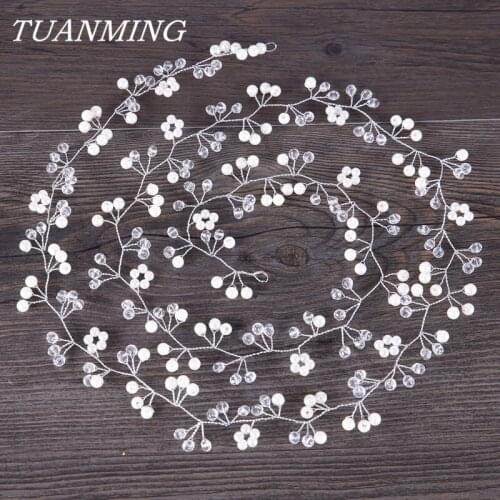115 cm Bride Headband Wedding Hair Accessories Silver Color Pearl Rhinestone Bridal Long Headband Tiara Winding Hair Bands