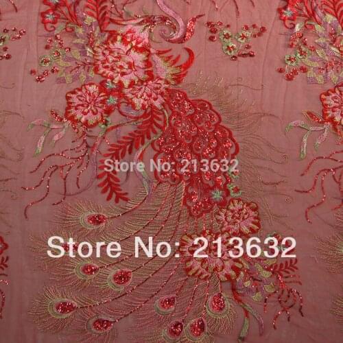 POz27 tulle cotton fabric bottom sequined Phoenix embroidered cloth professional sequined embroidery fabric wholesale designer