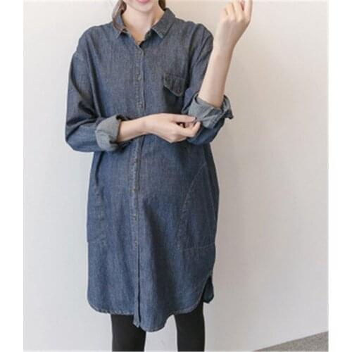 Spring Autumn Maternity Shirts Casual Long Sleeves Denim Tops for Pregnant Women Korean Large Size Loose Shirt Pregnancy Clothes
