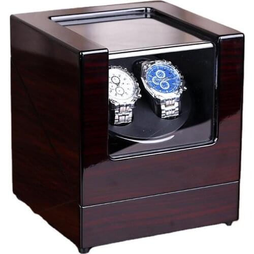 Baked Paint Mahogany Color and Black 2+0 Automatic Winding Rotating Motor Box Shaker Watch Box