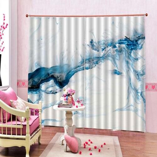 Blue Marble Texture Printing Blackout Curtain For Living room bedroom Indoor Kids Curtain Panels With Grommets Top