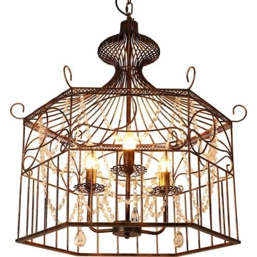 Iron hollow birdcage chandeliers lights industrial wind dining room usic bar candlestick hanging lights decor lamps lighting