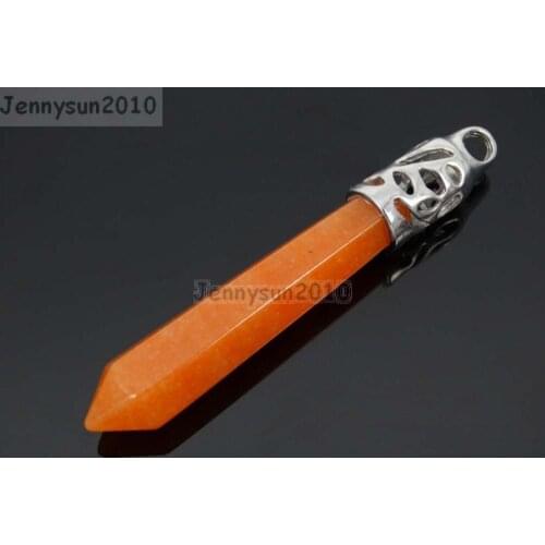 Natural Red Aventurine Gems Stones Long Hexagonal Pointed Healing Reiki Chakra Pendant Beads Necklace Earrings 10Pcs/Pack