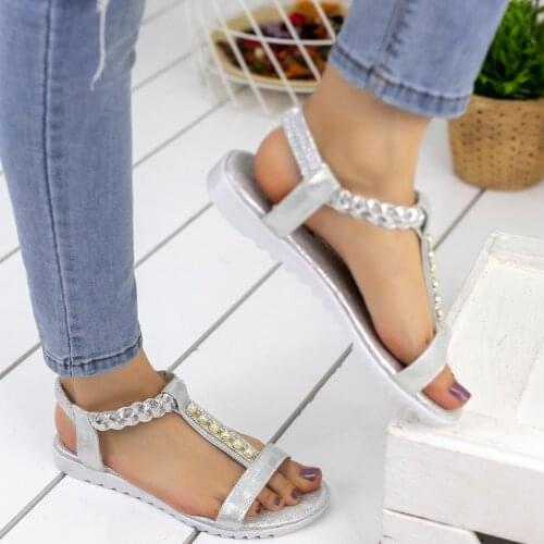 Tonar Trinity Silver Skin Women 'S Sandals New Season Trend Fashion Flat Bottom Cool Style Cubic Zirconia