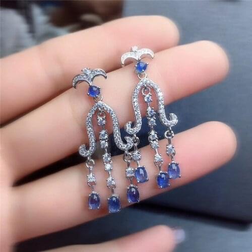 Chandelier Natural Sapphire Drop Earrings for Women Party wedding PROCOGEM Real gemstones Fine jewelry 925 Sterling Silver #777