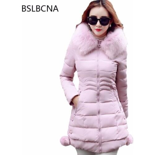 Big Fur Collar 2021 Slim Female Coat Thick Cotton Winter Jacket Women Outwear Elegant Down Cotton Overcoat Parka Feminina A414
