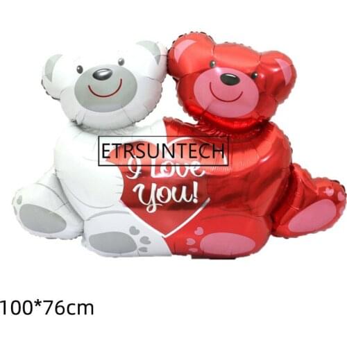 100pcs 100x76cm Double Bear Hug Heart Balloons Foil Cartoon Bear I Love You Wedding Valentines Day Event Party Balloon