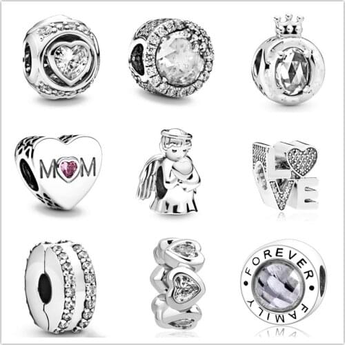 925 Sterling Silver Clear Snowflake Angel of Love Crown O Mom Charm DIY fine beads Fit Original Pandora Charm Bracelet Jewelry