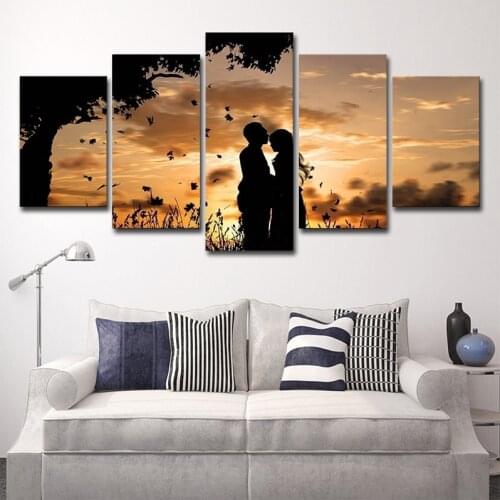 5PCS HD Printing Abstract Love Kiss and Sunset Modern Abstract Painting Living Room Bedroom Poster Home Decoration Without Frame