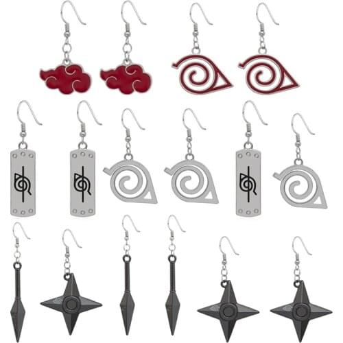 Anime Props Jewelry Konoha Earrings for Women Akatsuki Red Cloud Ear Hoops Ninja Darts Dangle Earring Fans Creative Gift
