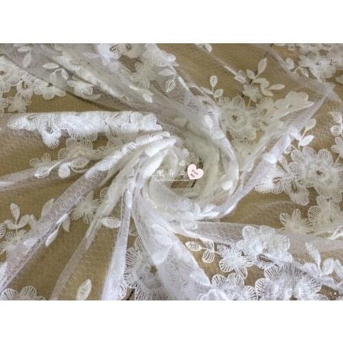 White Embroidered Lace Fabric ,Wedding Decoration.Table Cloth DIY Crafts Width 130cm 1meter