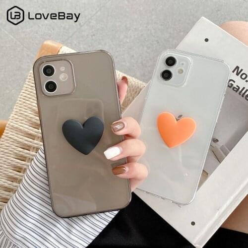 3D Love Heart Transparent Phone Case For iPhone 11 12 Pro Max Mini X XR XS Max 7 8 Plus SE2020 Clear Solid Color Soft TPU Cover