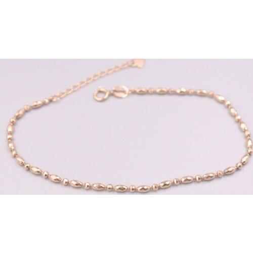Pure 18K Rose Gold Bracelet Lucky 2mm Wide Olive Beads Link Chain Adjustable Bracelet Woman Gift 3g / 7.9inch Au750