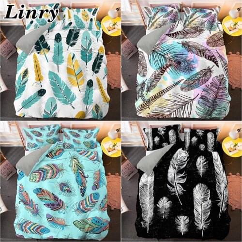 Home Textiles Bohemian Feather Pattern Duvet Cover Set Bedding Set King Queen Size Comforter Winter Bedding Sets 2/3 PCS