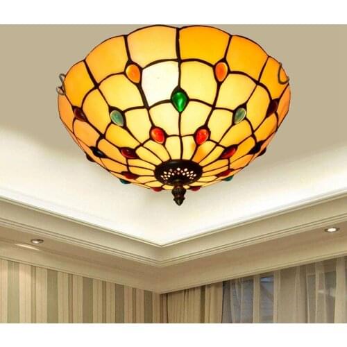 European-Style Mediterranean Vintage Tiffany Colored Glass Aisle Corridor Balcony Lobby Bedroom Ceiling Lamp 30cm