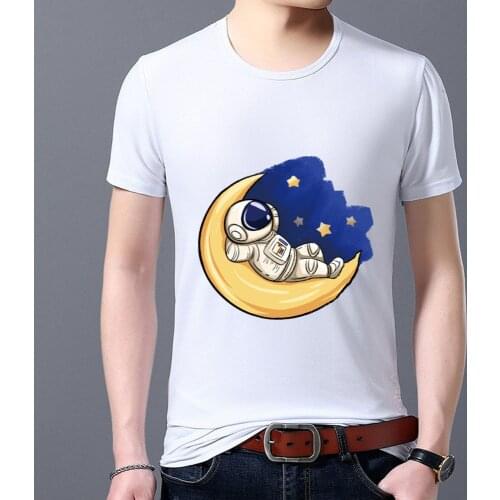 New T-shirt Mans Street Style Astronaut Pattern Print Male Short Sleeve Dropshipping Summer Classic White High Quality Men Tops