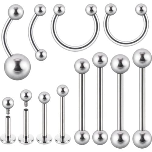 CHUANCI 2pcs Stainless Steel Lip Stud Tongue RIng Earrings Horseshoe Nose Ring Eyebrown Ring Nipple Tongue Bar Piercing Jewelry