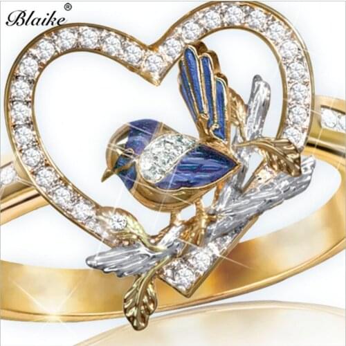 Blaike Exquisite Yellow Gold Filled Heart Ring Cute Bird Rings For Women Bride Wedding Engagement Ring Jewelry Free Shipping