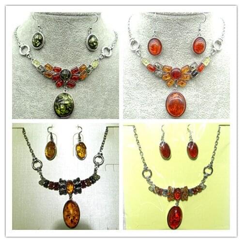 Natural Precious Modernist TEARDROP GOLDEN HONEY PRESSED AMBERS Jewelry making Water drop earring necklace wholesale1set A3