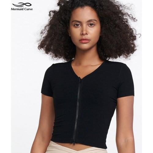 Female Crop Top Womens Quick Dry Chest Zipper T-shirts Without Short Sleeve Tight Sport Yoga Shirts For Women Gym Sportwear