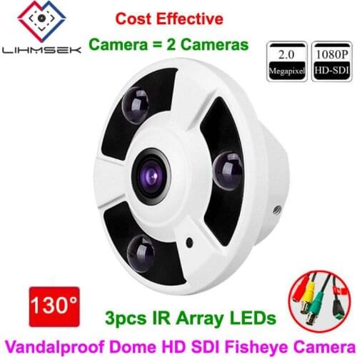 Lihmsek 1080P 2MP Fisheye Panorama 130 Degree wide angle Lens HD SDI Dome Camera with 3pcs Array IR LEDs Day Night Vision