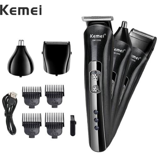 3 In 1 Multifunction Trimmer Rechargeable Hair Clipper Electric Nose Razor Mens Beard Shaver Stainless Steel Blade Cutter 42D