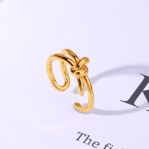Morivovog 925 Sterling Silver Tie A Knot Rings for Women 24K Gold Plating Elegant Double Layer Rings Fashionable Jewelry Bijoux