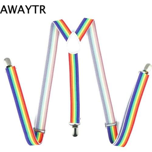 AWAYTR 2017 New Striped Heren Bretels Fashion Black and White Striped Mens Suspenders Women 3 Clips-on Trousers Shirts Braces
