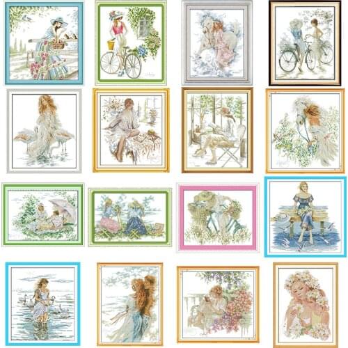 Pretty Girl Series Cross Stitch Kit DIY Character Pattern 14ct 11ct Count Print Canvas Needlework Embroidery Set Home Decoration