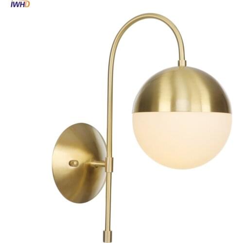 IWHD Nordic Style Glass Ball Wall Light Fixtures Bedroom Bathroom Mirror Modern Copper Wall Lamp Sconce LED Wandlamp Luminaire