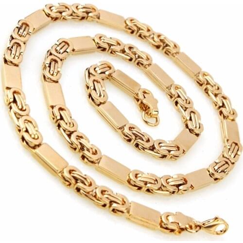 New Men Gold-color Stainless Steel Jewelry Sets Gemotric Chain Charm Necklace Bracelet Bangles Woman Jewelry Sets