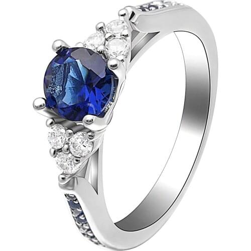 New Engagement Womens Blue Zircon Silver Color Rings Fashion Wedding Finger Rings Jewelry Gift for women Distribution