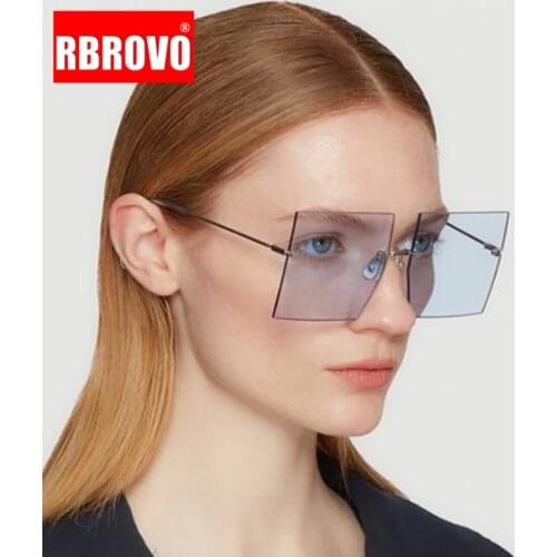 RBROVO 2021 Rimless Oversized Sunglasses Women Vintage Sunglasses Women Luxury Brand Glasses for Women/Men Square Oculos De Sol