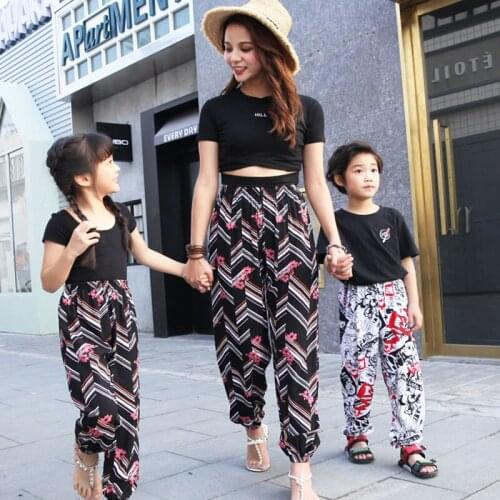 Mother Daughter Printed Family Bloomers Summer Parent-child Loose Pants Family Matching Clothes Wimen Girls Boho Beach Trousers