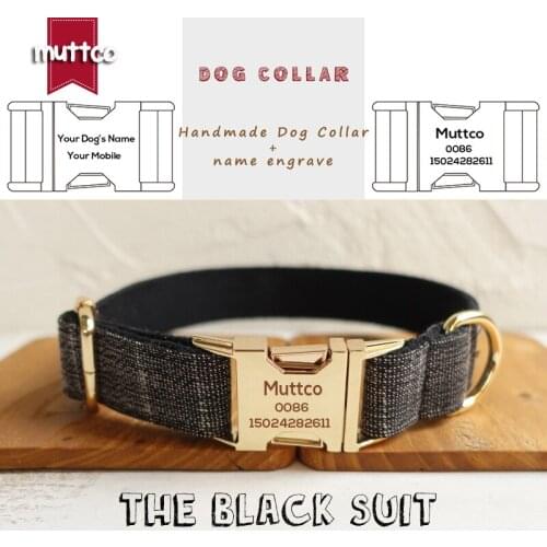 MUTTCO retailing self-design handsome handmade dog leash THE BLACK SUIT design dog collar 5 sizes UDC007J