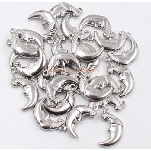 20pcs/lot wholesale Stainless Steel moon smiles Charms Pendant Fashion Jewelry Making Finding DIY in bulk 9*18mm