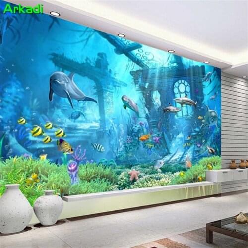 Undersea World Mural 3d Wallpaper Childrens Room Bedroom Wallpaper Ocean Cartoon Tooling Theme Amusement Park Swimming Pool