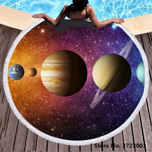 3D Star Star Black Hole Circular Towel Thick Fashion Microfiber Beach Tablet Towel 480g Yoga Matt Round Tassels Beach Towel