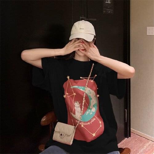 Popular 2021 Summer New Short-Sleeved T-shirt Womens Clothing Printed Bottoming Shirt Mid-Length Loose Inner Wear Top Fashion