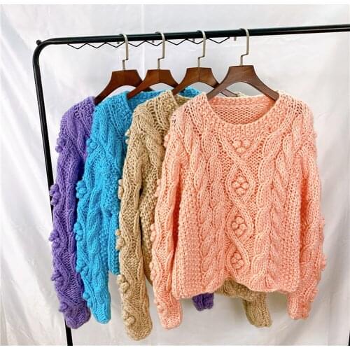 Stick Needle New 2021 Autumn Winter Womens Korean Style Pullover Top Loose Hand Knitted Thick Needle Sweater