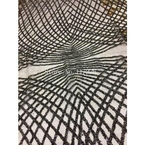 On sale african tulle lace fabric black french net lace fabric with glued glitter JRB-5736 for wedding dress